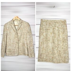 PAIL STUART Tweed Beige Skirt Suit Wool Blend Woman’s made in Italy sz 40 US 4-6